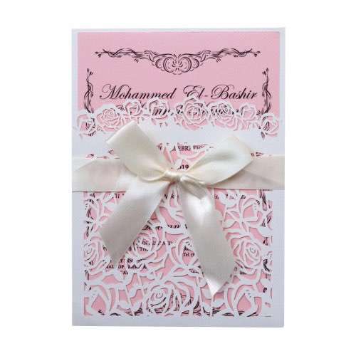 White Invitation Card with Bowknot Laser Cut Invitations  Rose Pattern